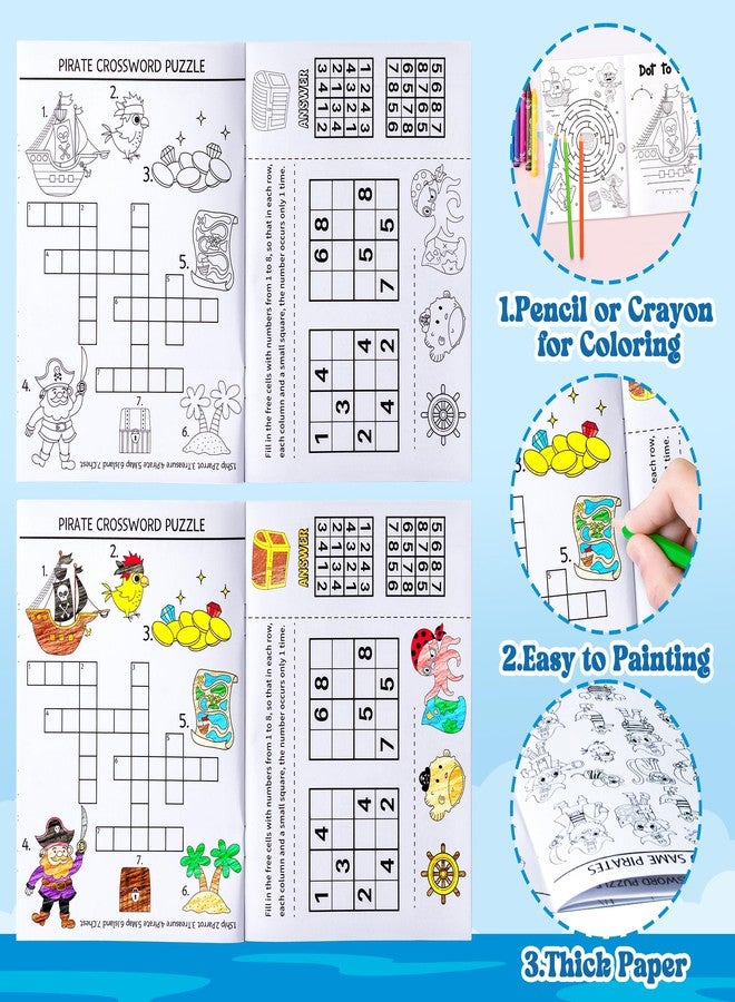 JAPBOR Pirate Activity Coloring Books - 24PCS Mini Pirates Activities Colouring Book Bulk for Kid Party Favor, Summer Nautical Theme Drawing Booklet Goodie Bag Filler, Birthday Class Painting Game - Image 4
